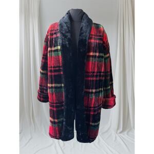 Tartan Faux Fur Coat, M